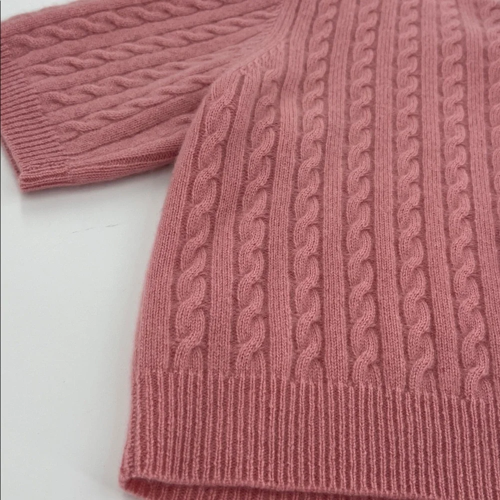 Magaschoni Rose Pink Cable-Knit Short Sleeve Cashmere‎ Cardigan Sm NWT